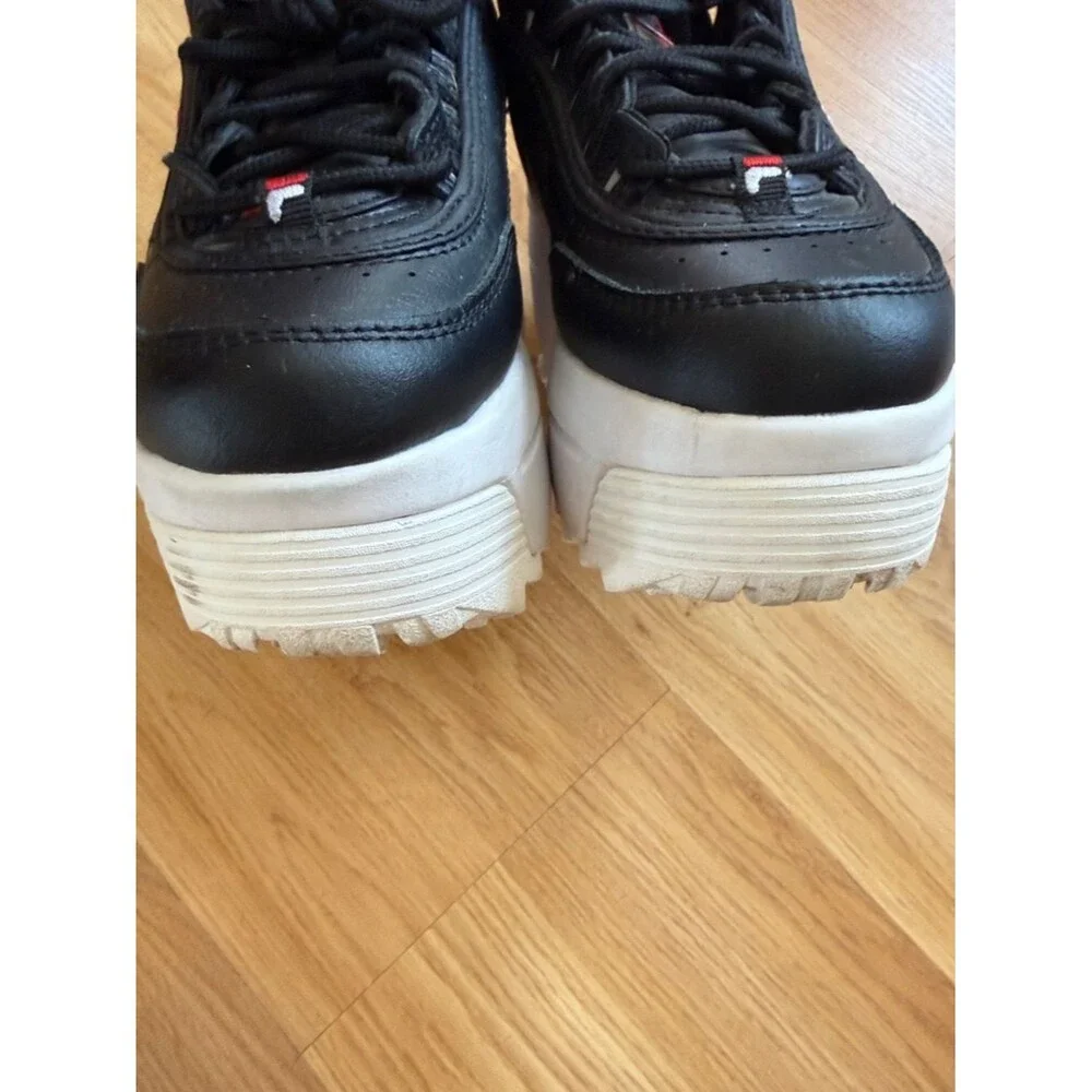 FILA Disruptor II Black Leather Platform Sneakers Size 5.5